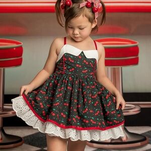 Cherry Print Dress with Red Accents